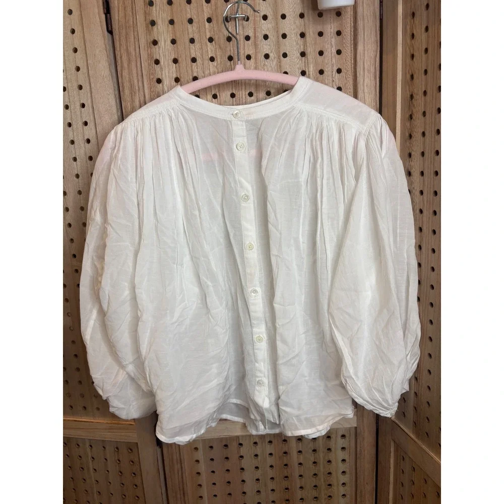 Madewell White Puff Sleeve Blouse Top Cotton Viscose Small Button Up NWOT